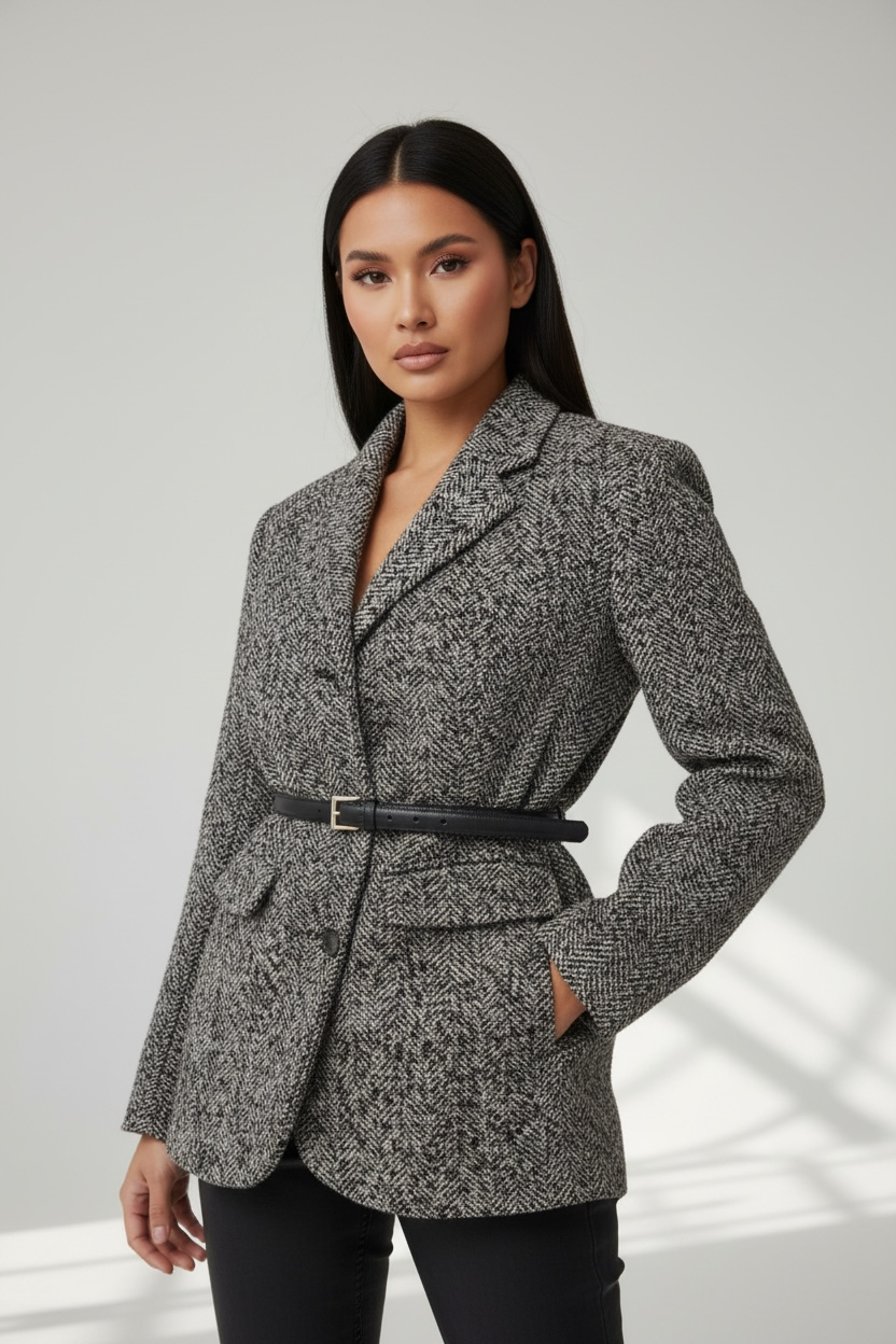Blazer en tweed ceinturé pour femme