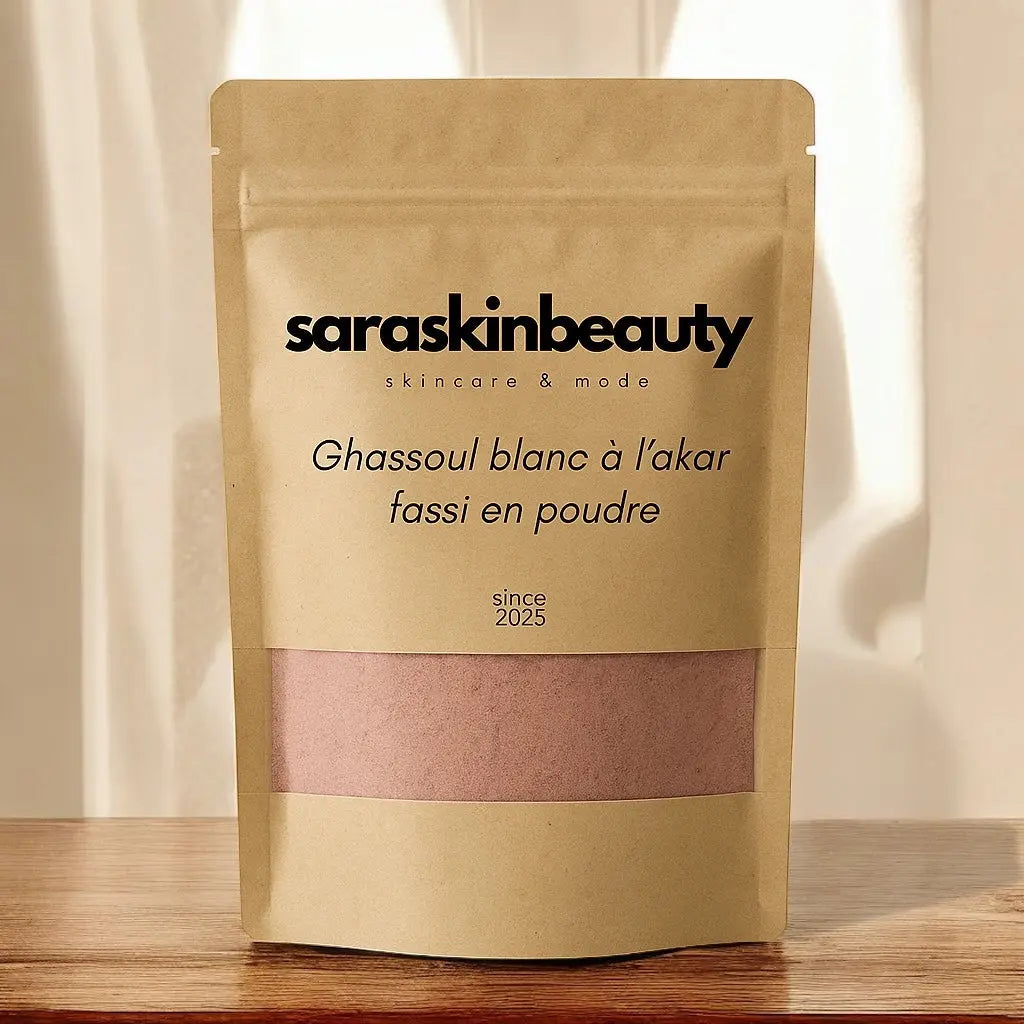 Ghassoul blanc à la poudre de coquelicot ( Akar fassi ) - 30g SARASKIN & BEAUTY