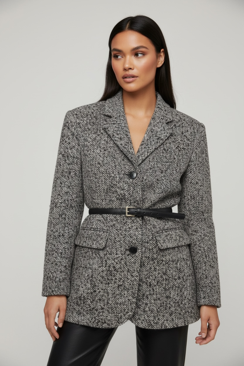 Blazer en tweed ceinturé pour femme