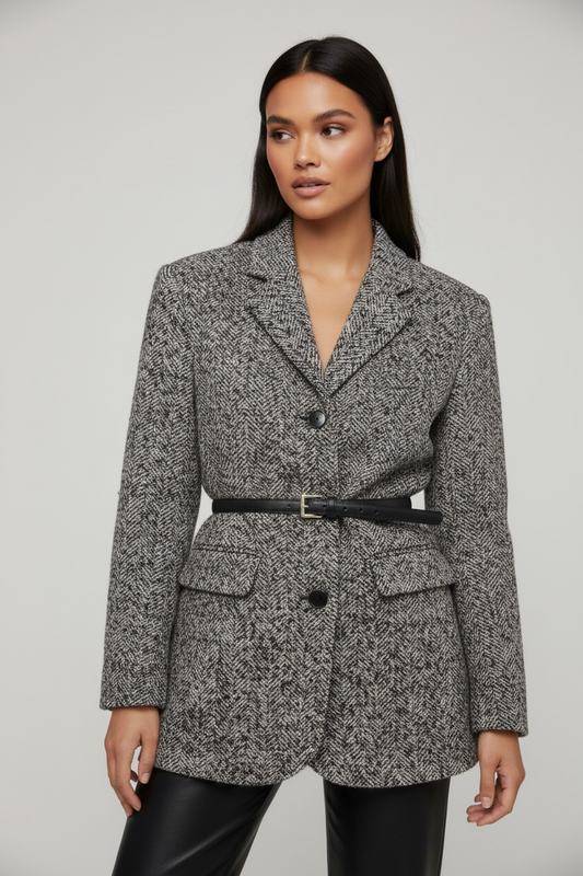 Blazer en tweed ceinturé pour femme
