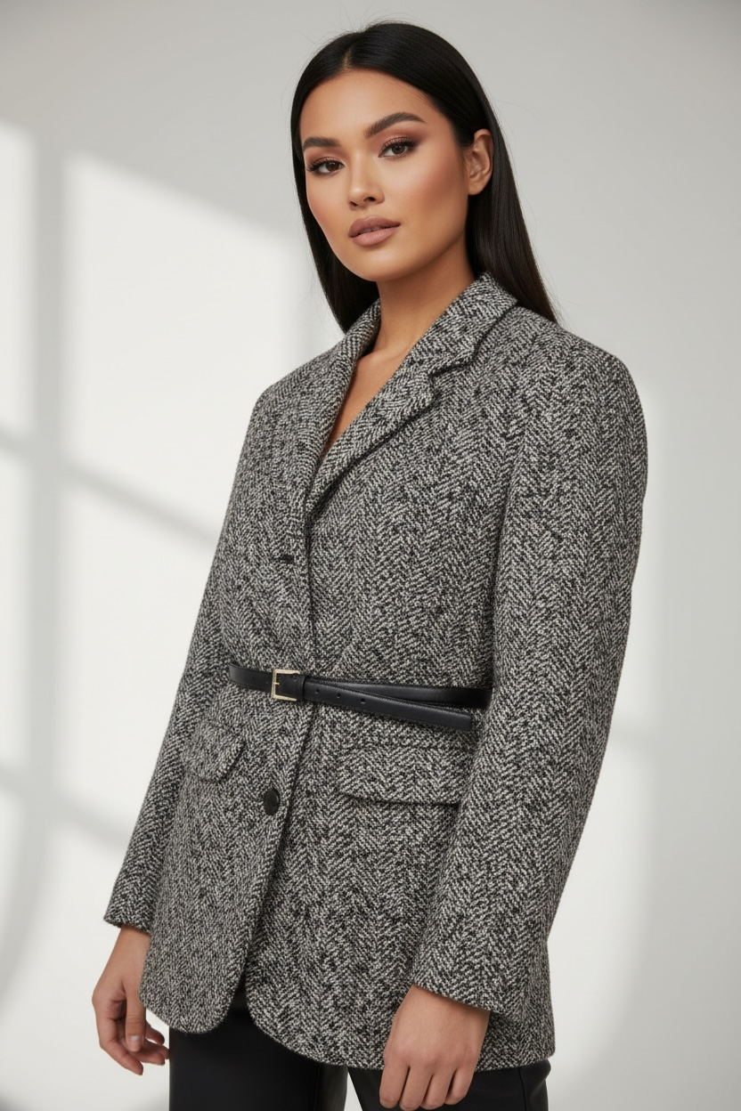 Blazer en tweed ceinturé pour femme